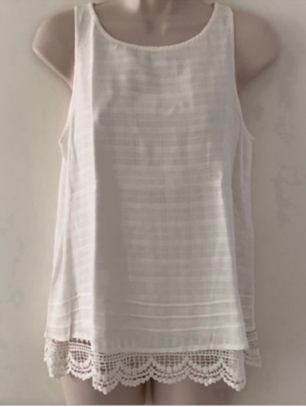 Xhilaration Ivory Plaid Cotton Lace Trim Sleeveless A-Line Top Blouse S
